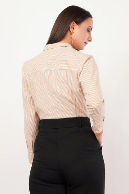 Mustard And White Striped Cotton Shirt