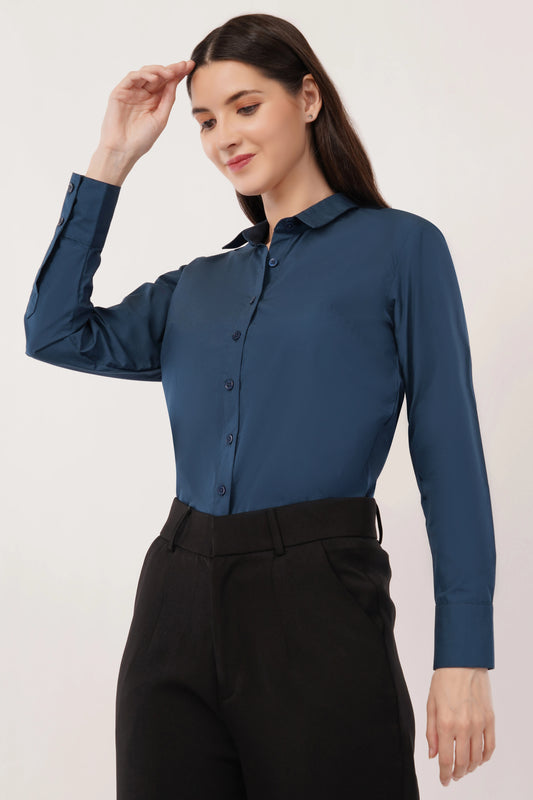 Navy Blue Cotton Shirt - With Sweatpad