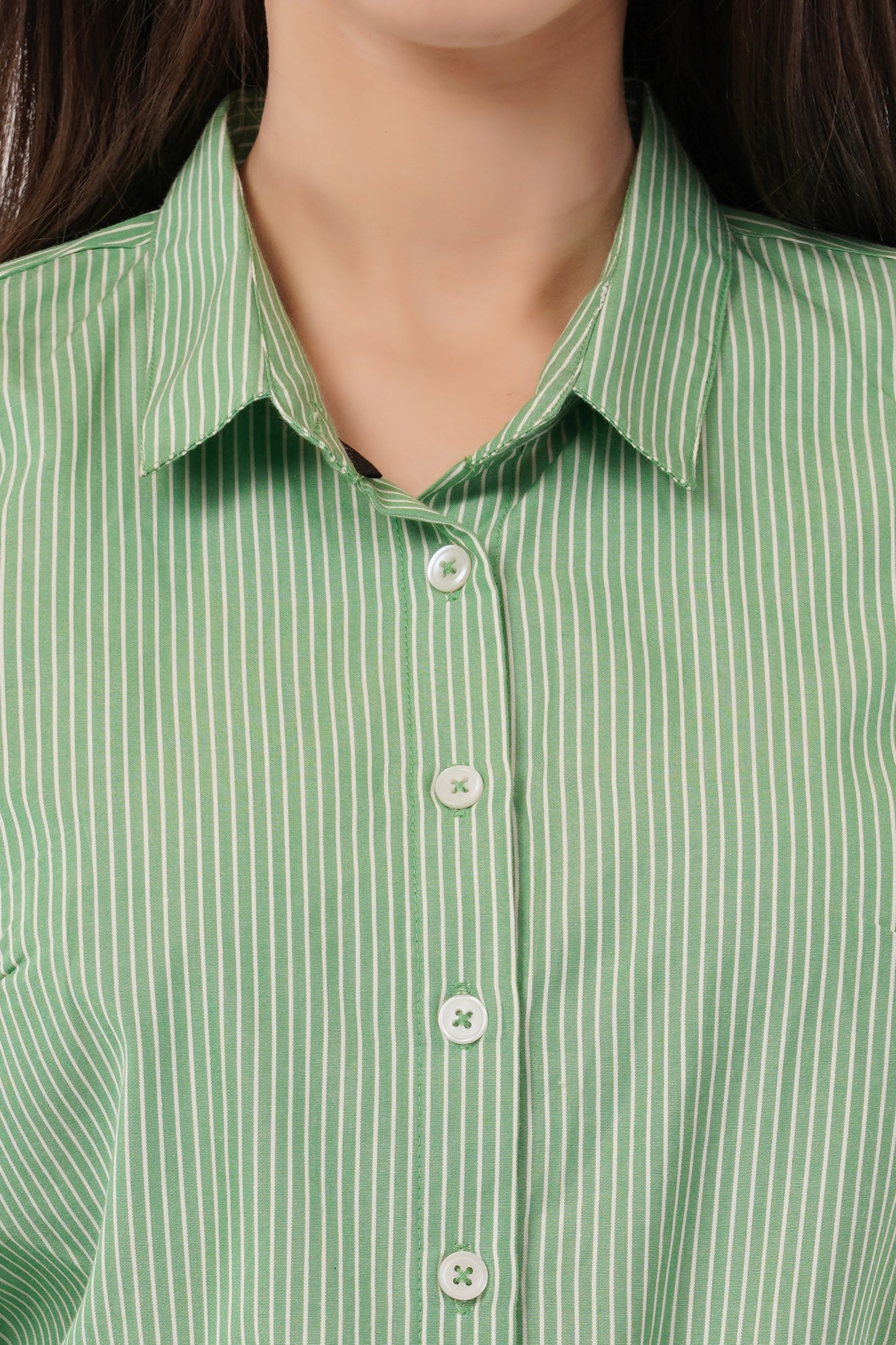 Green with White Stripes Cotton Shirt - With Sweatpad
