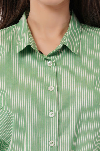 Green with White Stripes Cotton Shirt - With Sweatpad