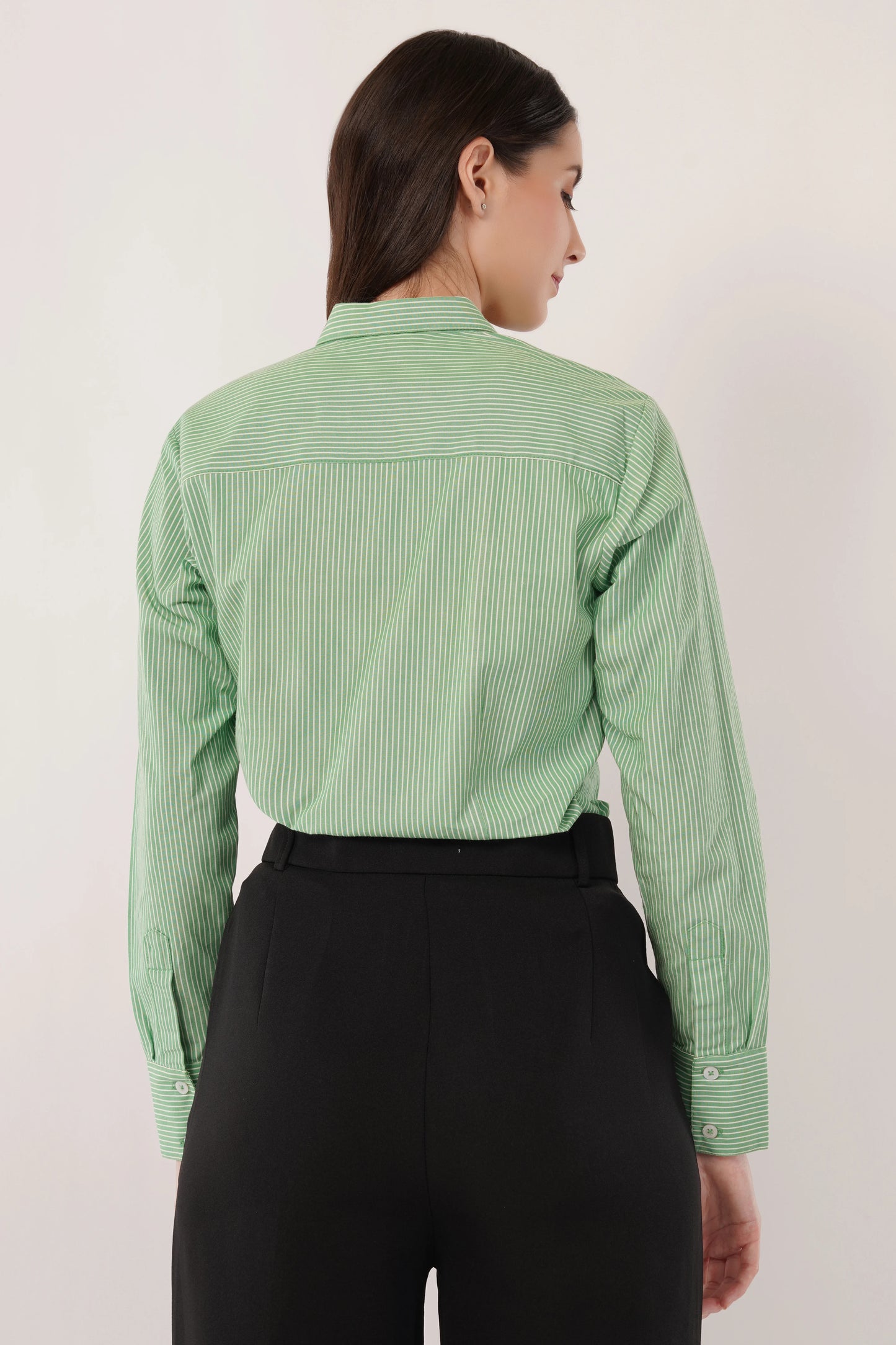 Green with White Stripes Cotton Shirt - With Sweatpad