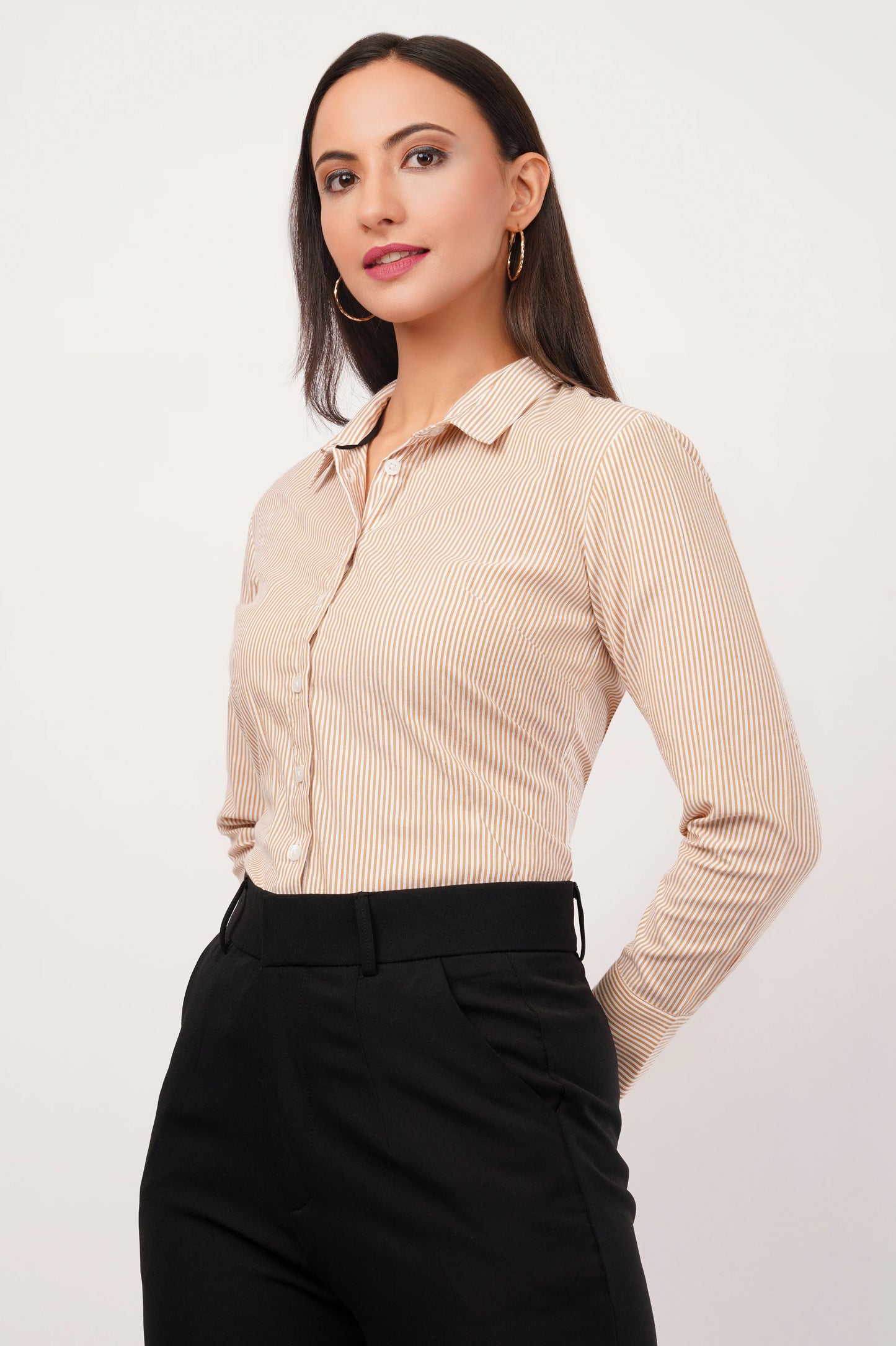 Mustard And White Striped Cotton Shirt